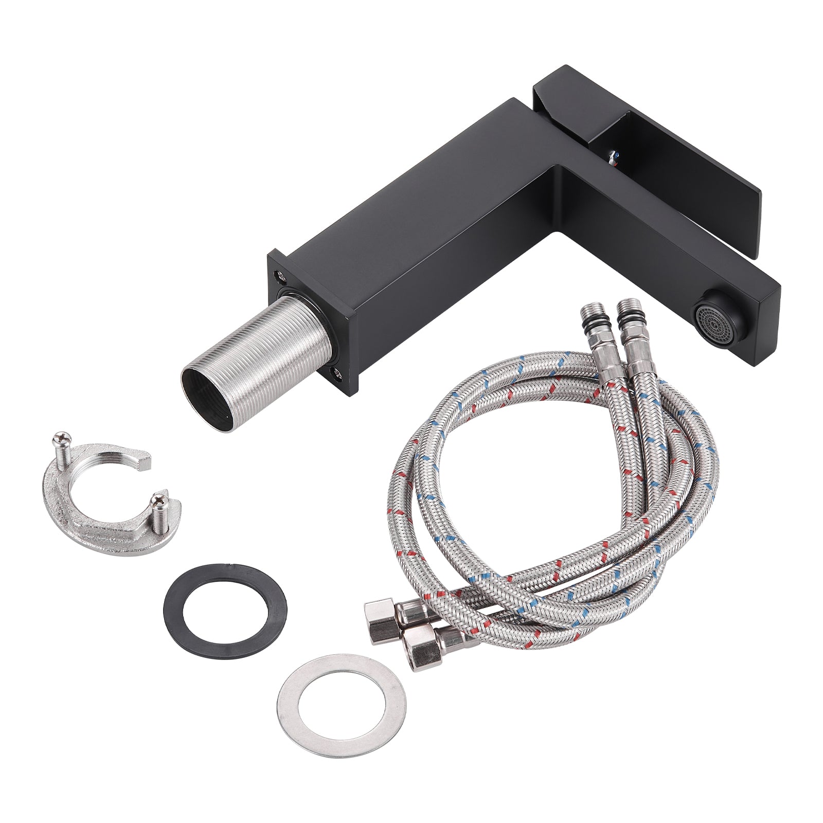 Square Single Handle Single Hole Bathroom Faucet in Matte Black