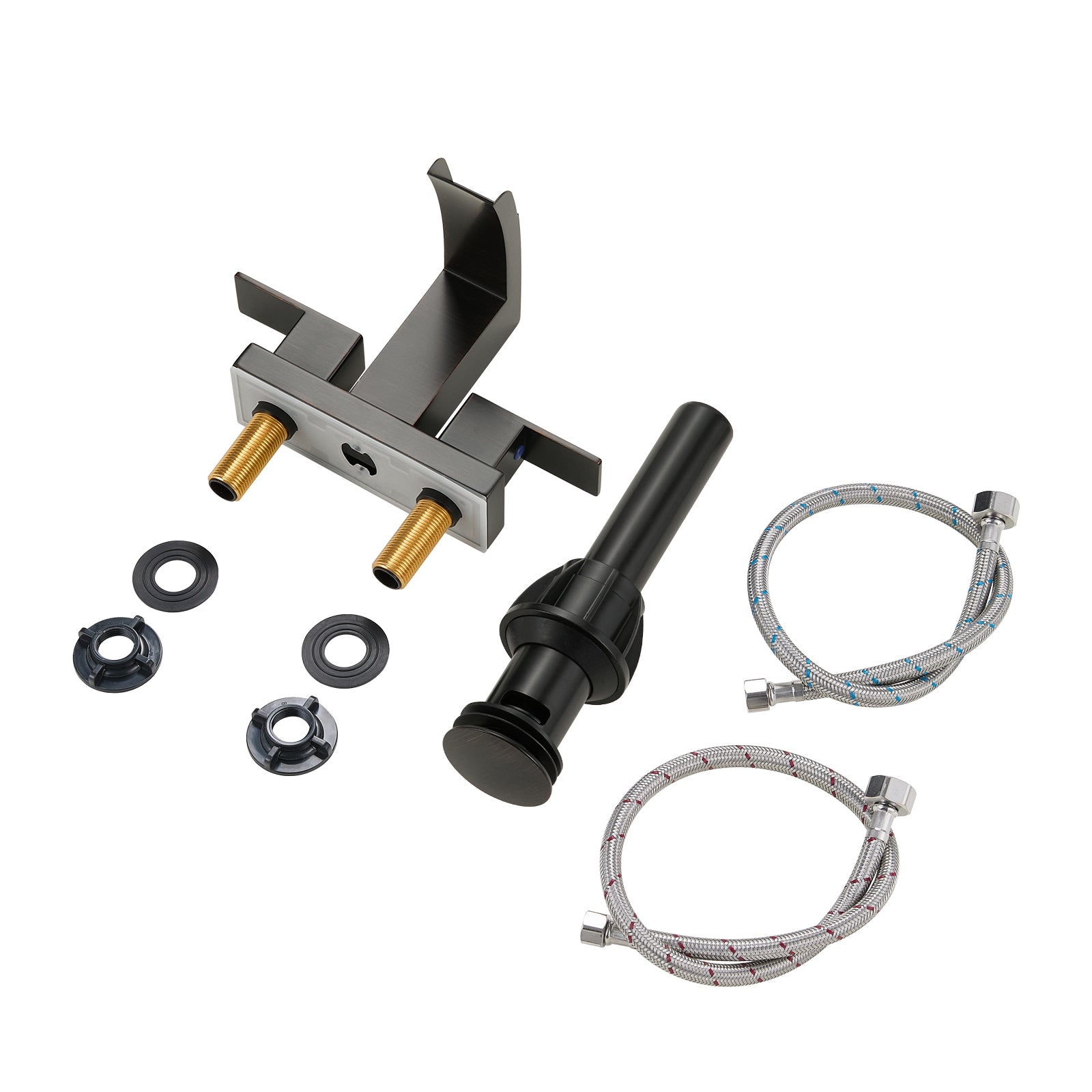 304 stainless steel 4 in. Centerset Double Handle Bathroom Faucet with Drain Kit Included in Oil Rubbed Bronze