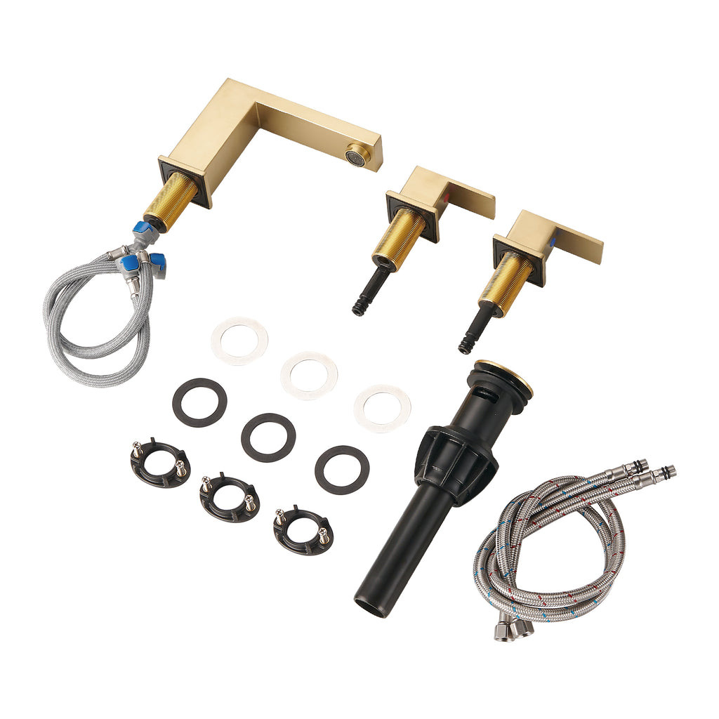 304 stainless steel8 in. Widespread Double Handle Bathroom Faucet with Drain Kit Included in Gold