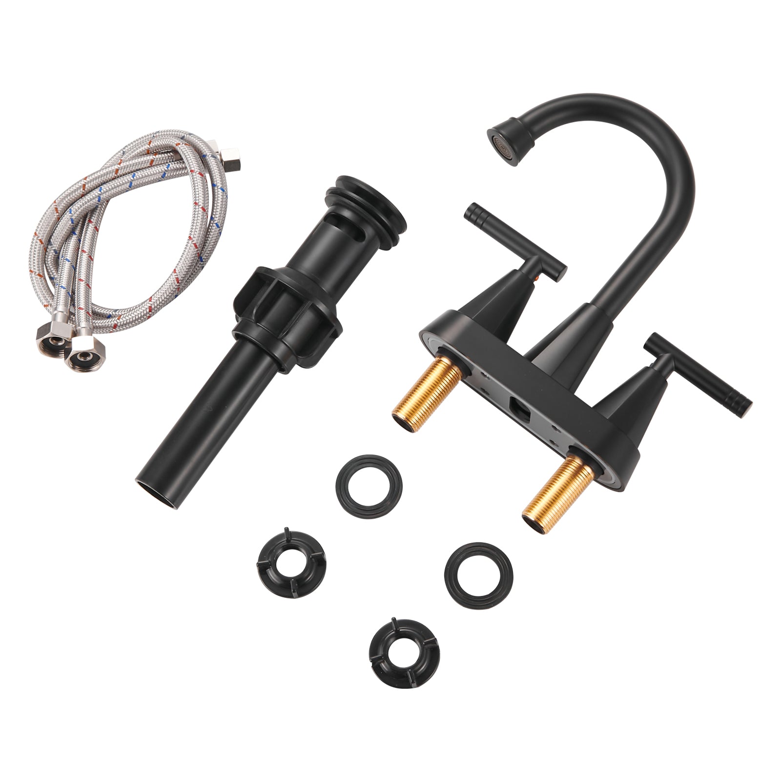 Rotatable 4 in. Centerset Double Handle Bathroom Faucet with Drain Kit Included in Black