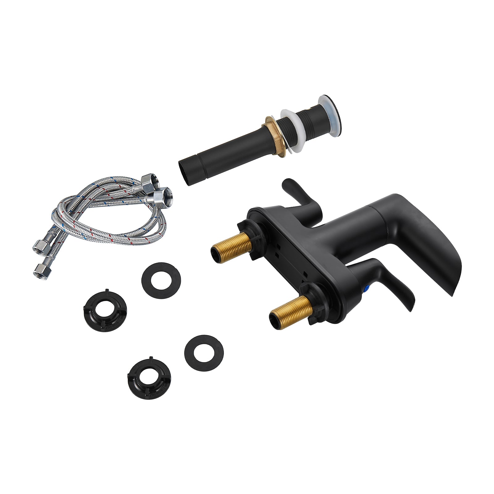 Rotatable 4 in. Centerset Double Bathroom Faucet with Drain kit Included Waterfall Lavatory in Matte Black