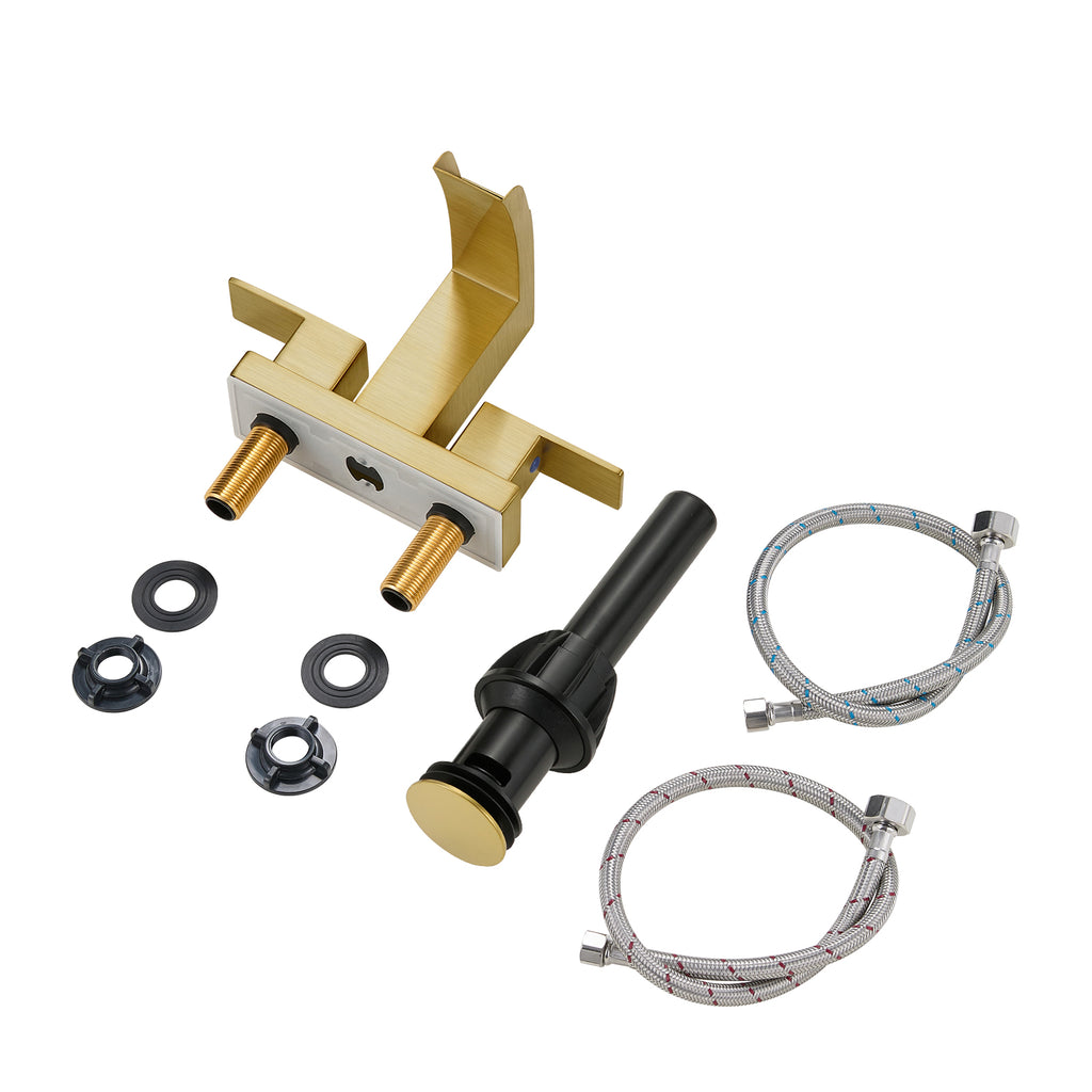 304 stainless steel 4 in. Centerset Double Handle Bathroom Faucet with Drain Kit Included in Gold