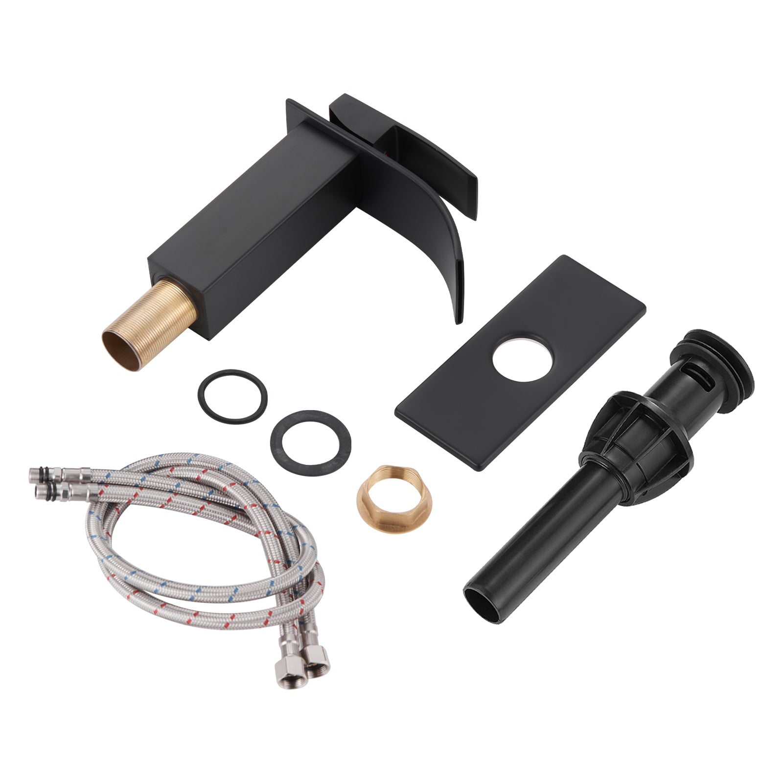 Arc Waterfall Single Handle Single Hole Bathroom Faucet with Drain Kit Included in Black