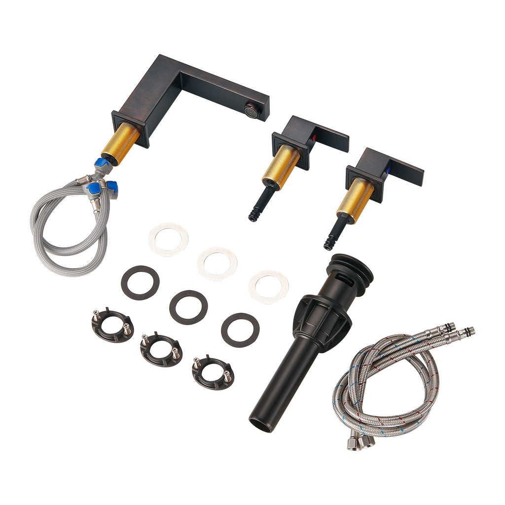304 stainless steel 8 in. Widespread Double Handle Bathroom Faucet with Drain Kit Included in Oil Rubbed Bronze