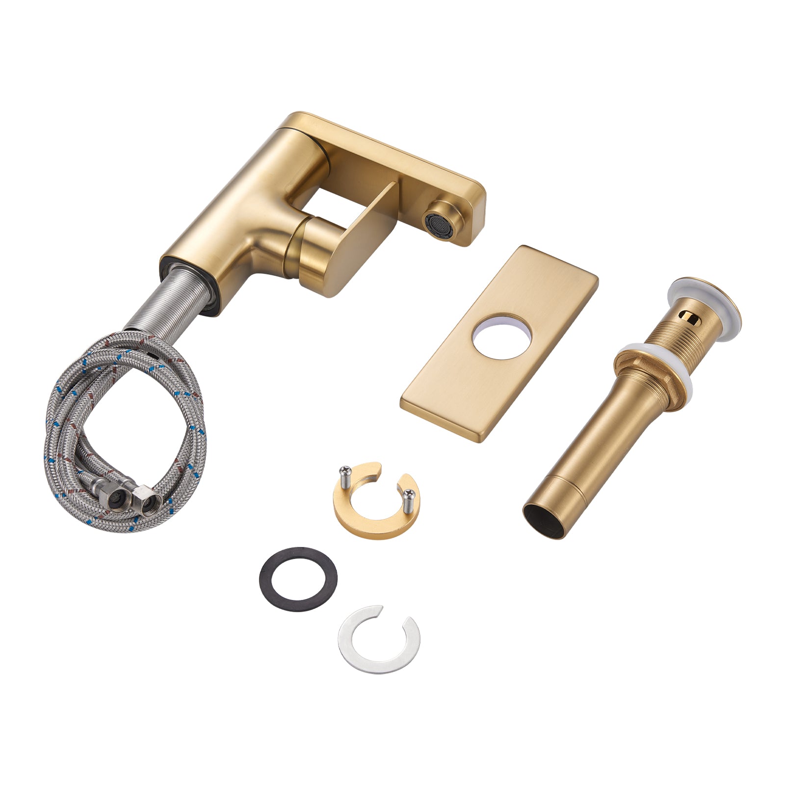 Single Handle Single Hole Low Arc Bathroom Faucet With Metal Pop Up Drain Assembly Swivel Sink Faucet in Gold