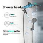 Rainfall Shower Head Combo 5-Spray 8 in. Wall Mount Dual Shower Heads and Handheld Shower Head with 1.8 GPM in Black