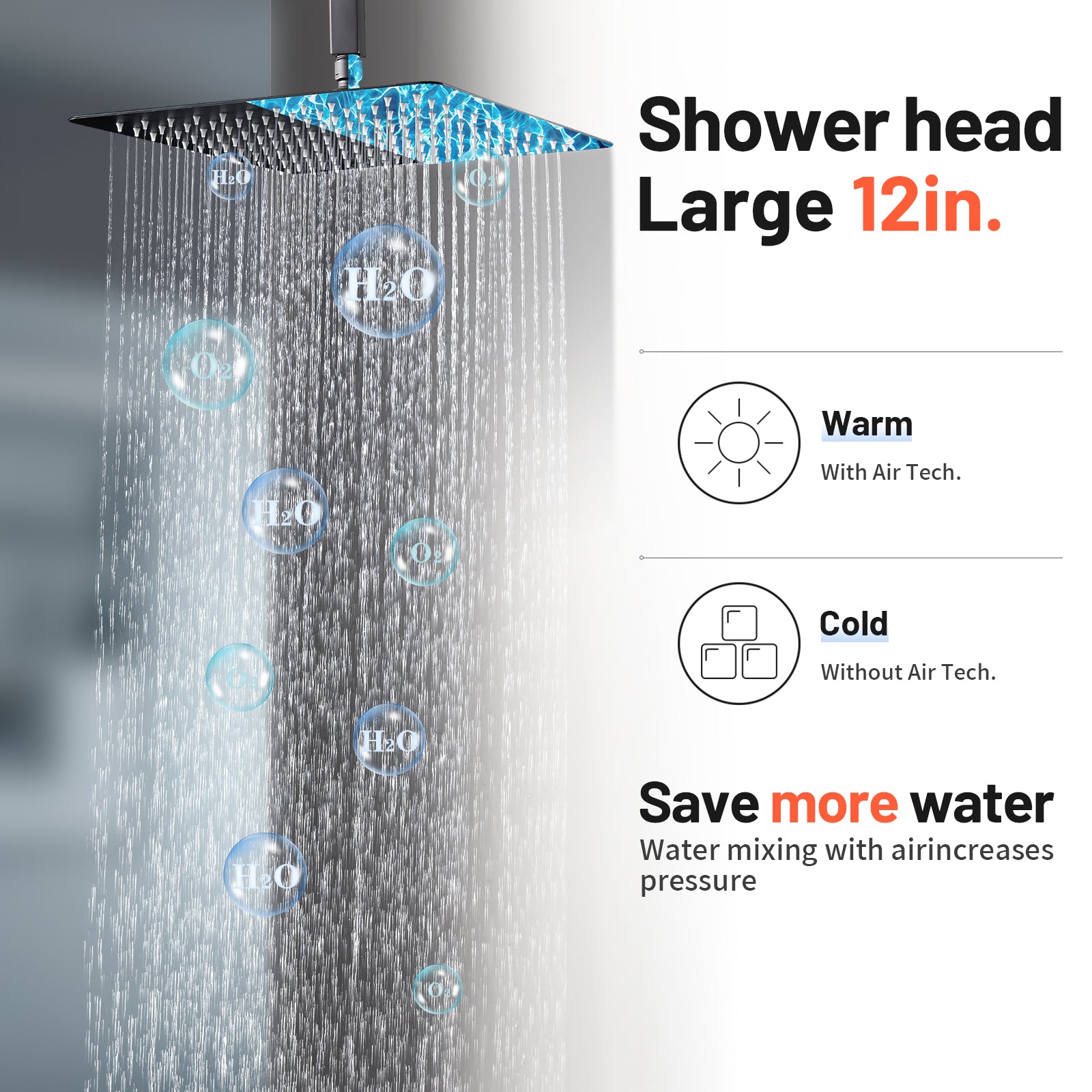 Rain Single Handle 1-Spray with Valve 1.8 GPM 12 " Shower Faucet Pressure Balance Dual Shower Heads in Black