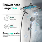 Rainfull 2-in-1 8-Spray Patterns with 1.8 GPM 12 in. Wall Mount Dual Shower Head and Handheld Shower Head in Black
