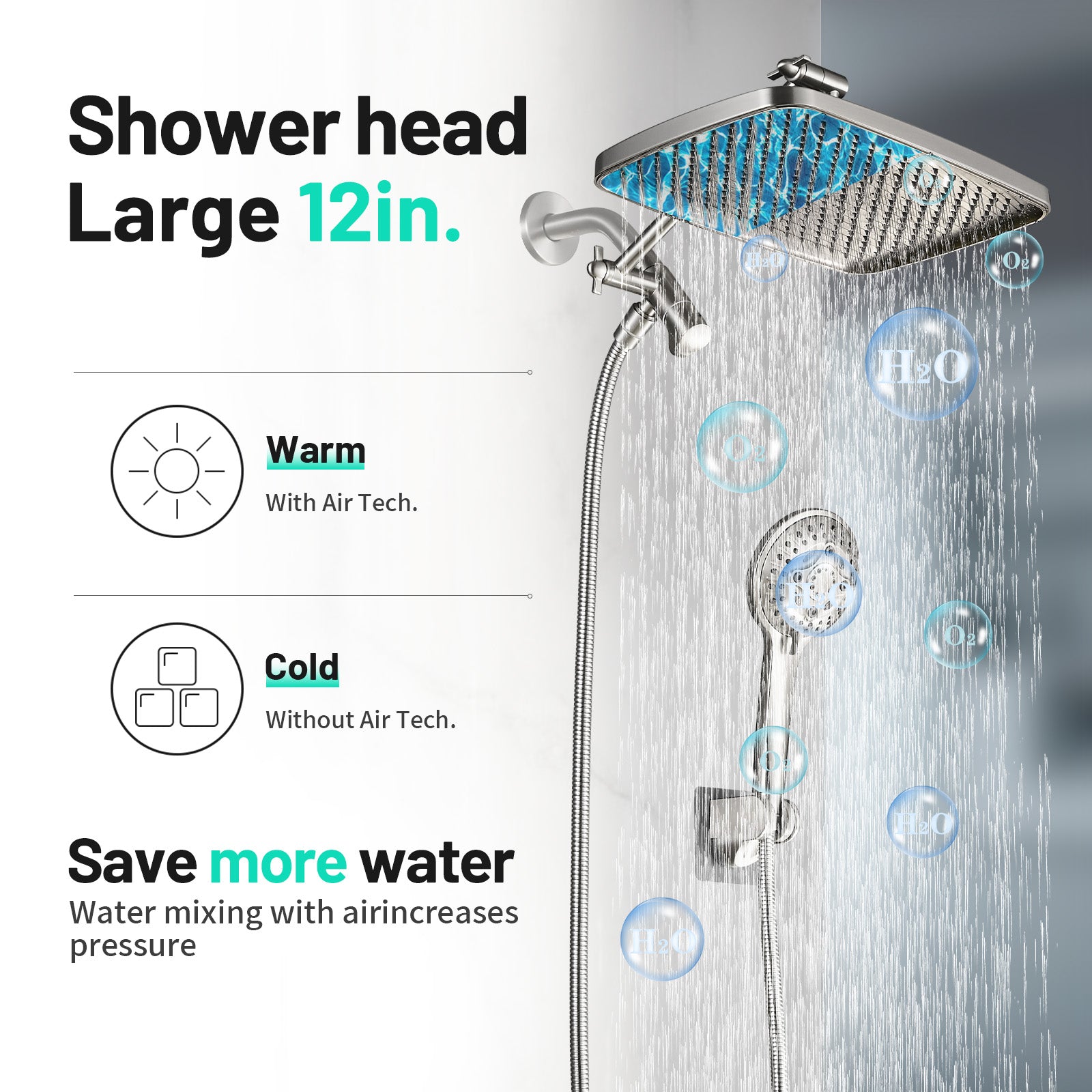 Rainfull 2-in-1 8-spray with 1.8 GPM 12 in.  Wall Mount Dual Shower Head and Handheld Shower Head in Brushed Nickel