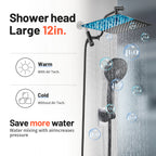 Rainfall Shower Head Combo 12-Spray 12 in. Wall Mount Dual Shower Heads and Handheld Shower Head with 1.8 GPM in Black