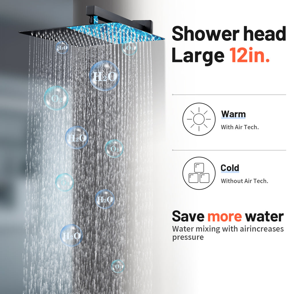 12 " Rain Single Handle 1-Spray Shower Faucet Kit Handheld Combo with Valve 1.8 GPM Adjustable Dual Shower Head in Black