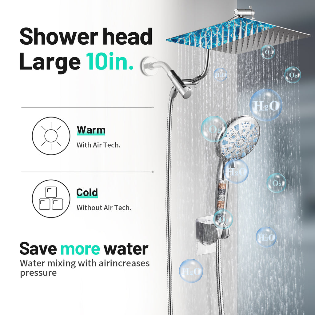 Rainfull 5-Spray Patterns 10 in. Wall Mount Dual Shower Heads and Handheld Shower Head in Chrome color
