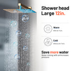 12 " Rain Single Handle 1-Spray Shower Faucet Kit Handheld Combo with Valve 1.8 GPM Adjustable Dual Shower Heads in Gold