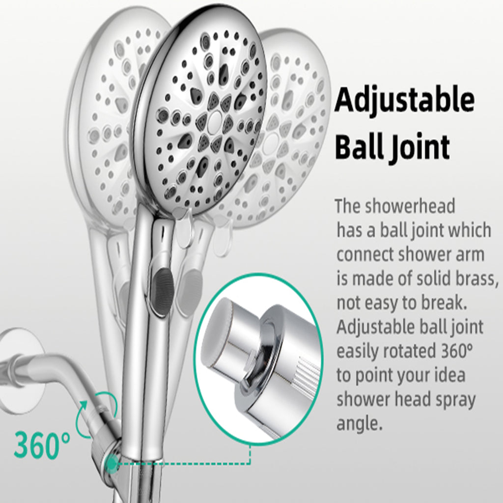 High Pressure 5.12 in. 9-Spray Patterns Wall Mount Handheld Shower Head with Bult-in Power Wash 1.8 GPM in Chrome