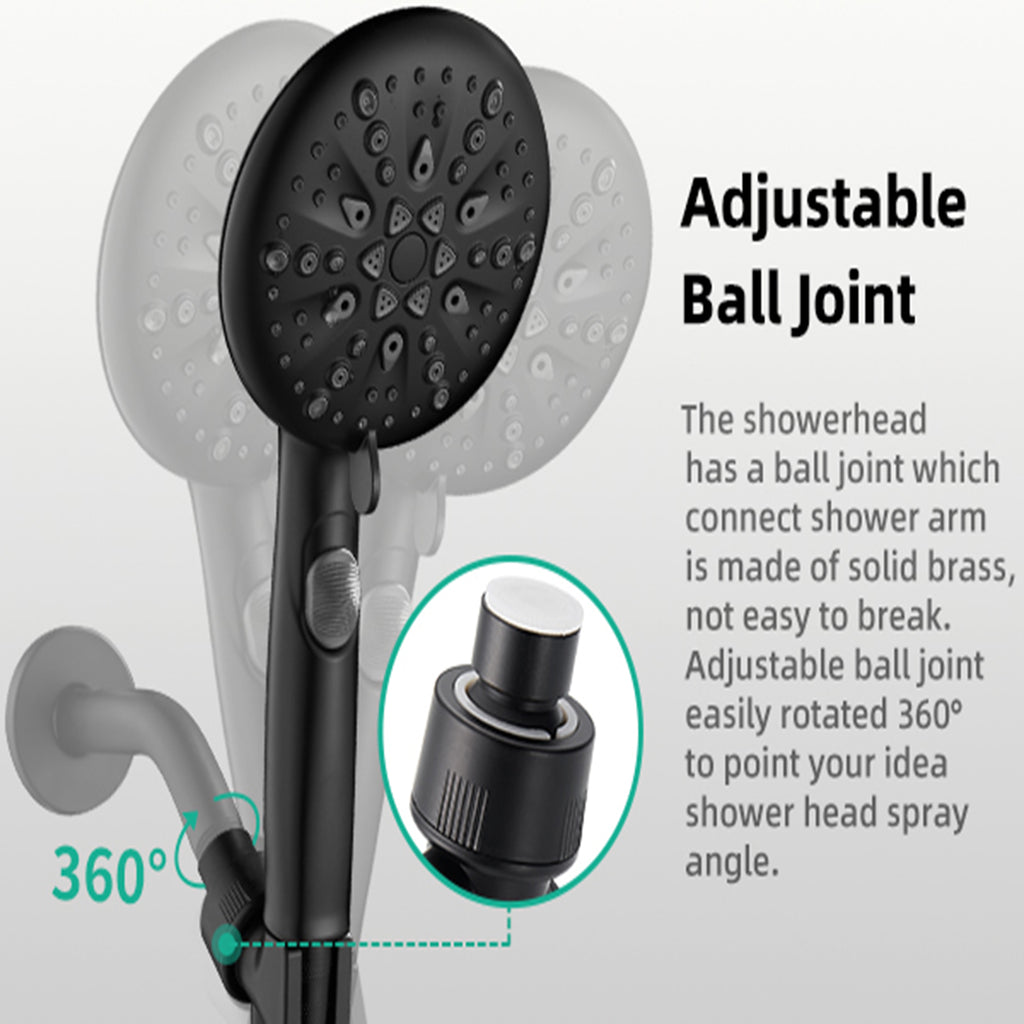 High Pressure 5.12 in. 9-Spray Patterns Wall Mount Handheld Shower Head with Bult-in Power Wash 1.8 GPM in Matte Black