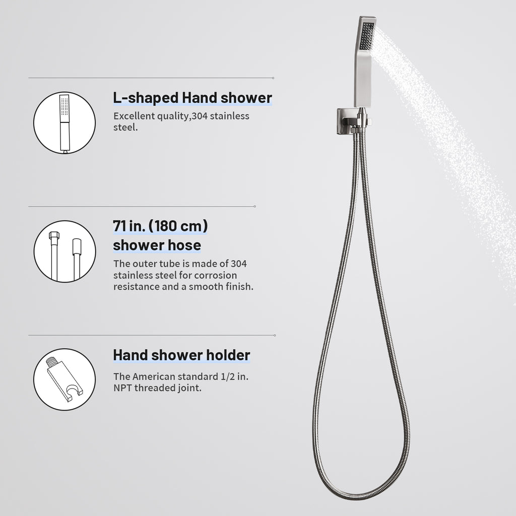 Rain Single Handle 1-Spray with Valve 1.8 GPM 12 " Shower Faucet Pressure Balance Dual Shower Heads in Brushed Nickel