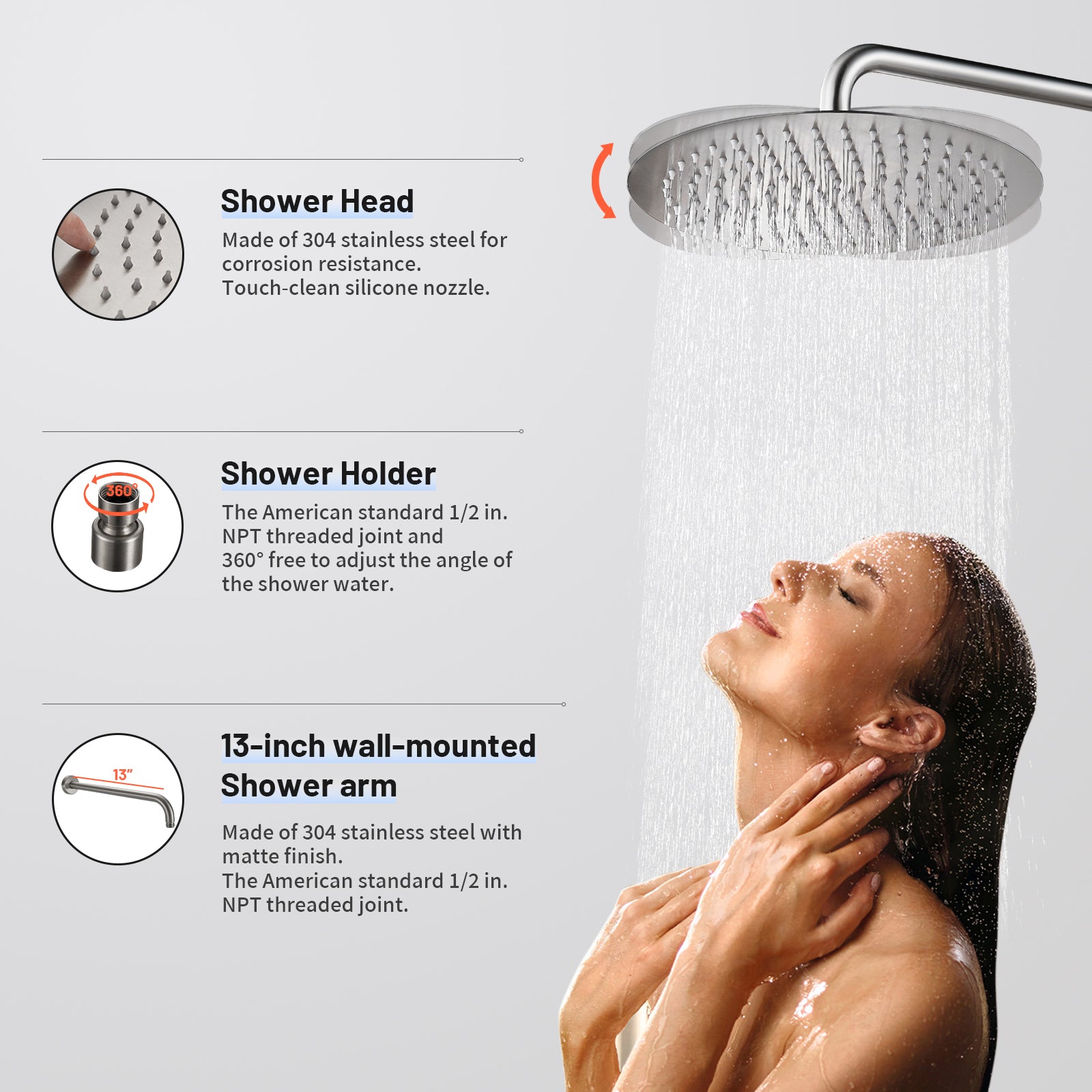 Rain Single Handle 1-Spray with Valve 1.8 GPM 12 " Shower Faucet Pressure Balance Dual Shower Heads in Brushed Nickel