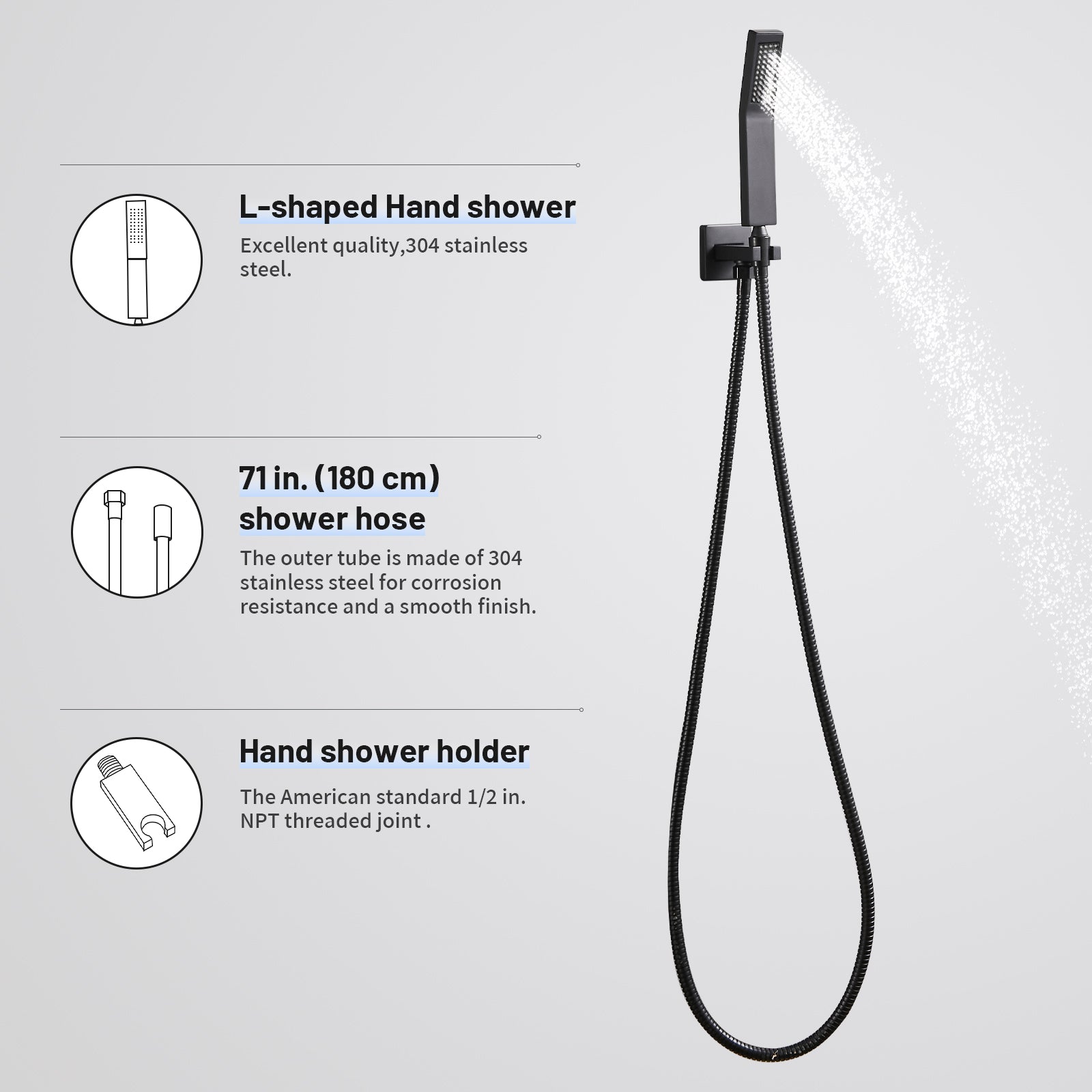 Rain Single Handle 1-Spray Shower Faucet 2.5 GPM 10 " with Valve Pressure Balance Dual Shower Heads in Black