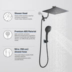 Rainfall Shower Head Combo 12-Spray 12 in. Wall Mount Dual Shower Heads and Handheld Shower Head with 1.8 GPM in Black