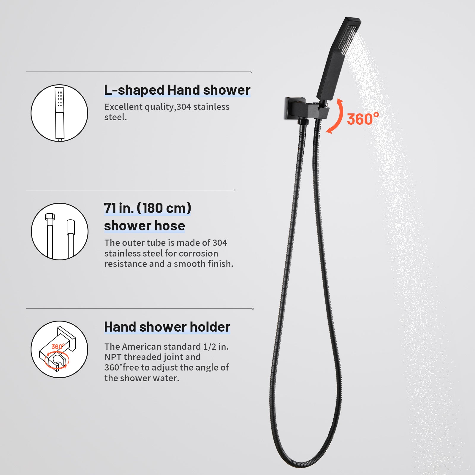 Rain Single Handle 2-Spray 10 in. Shower Faucet Handheld Combo with Valve 1.8 GPM Adjustable Dual Shower Heads in Black