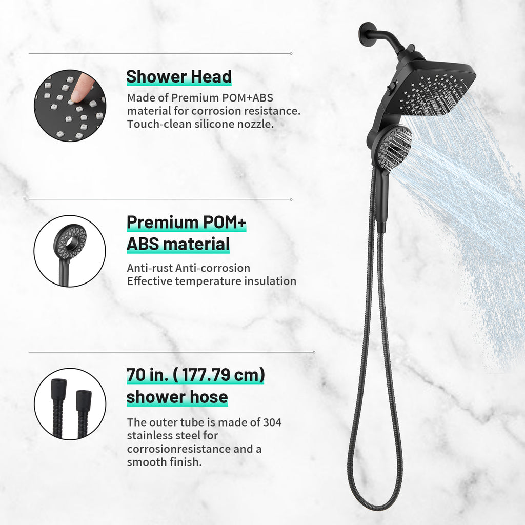 Magnetic 2-in-1 5-Spray  Adjustable Dual Shower Heads Wall Mount Fixed and Handheld Shower Head 2.5 GPM in Black
