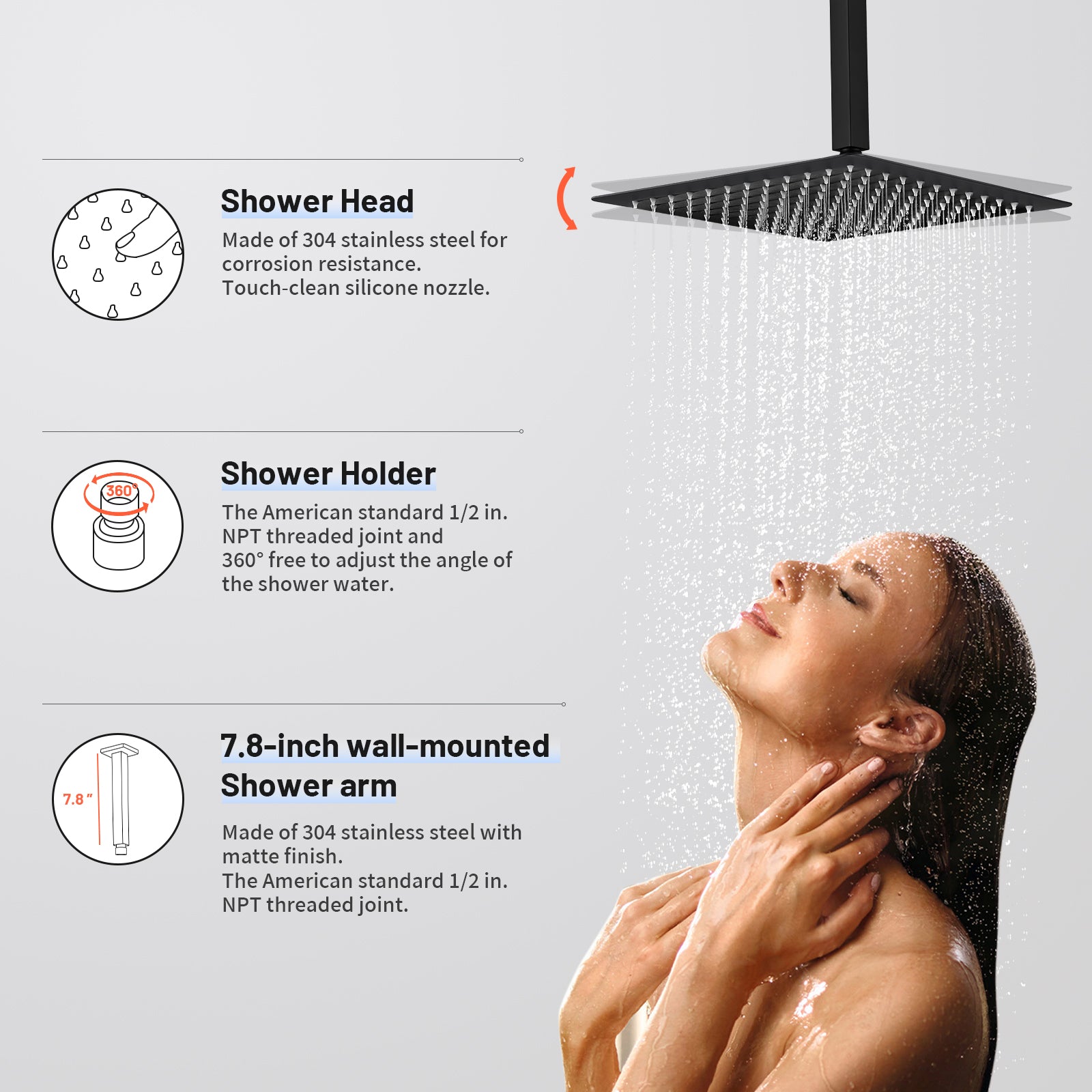 Rain Single Handle 1-Spray Shower Faucet 2.5 GPM 10 " with Valve Pressure Balance Dual Shower Heads in Black