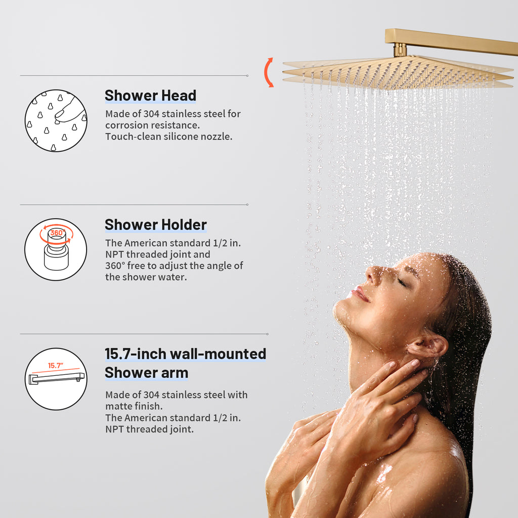 Rain Single Handle 2-Spray 10 in. Shower Faucet Handheld Combo with Valve 1.8 GPM Adjustable Dual Shower Heads in Gold