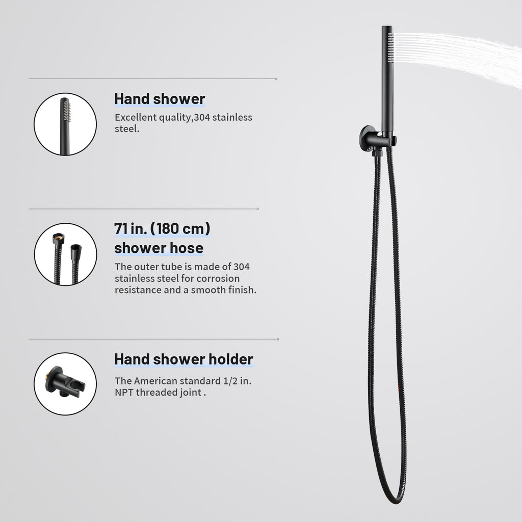 Rain Single Handle 1-Spray with Valve 1.8 GPM 12 " Shower Faucet Pressure Balance Dual Shower Heads in Black