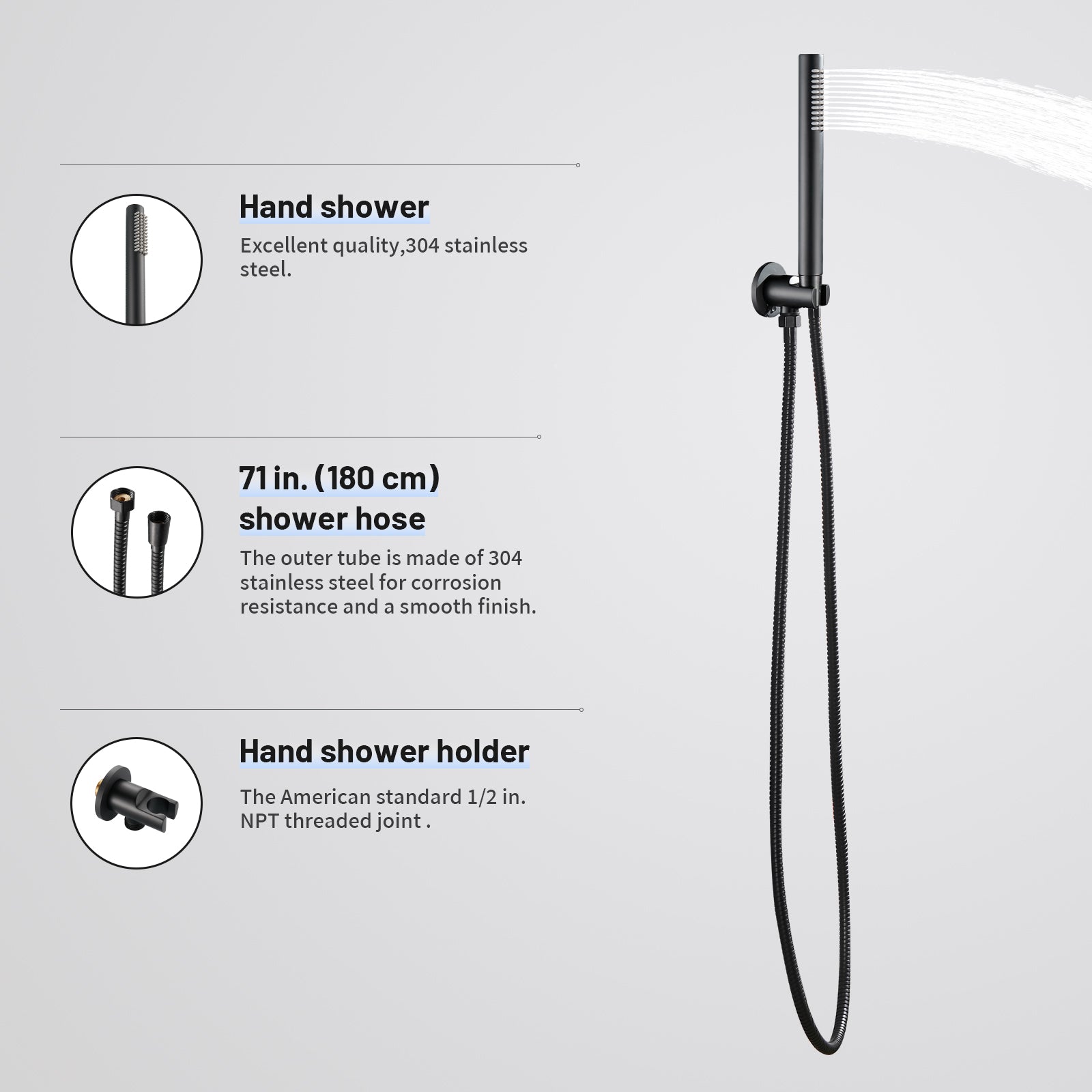 Rain Single Handle 1-Spray with Valve 1.8 GPM 12 " Shower Faucet Pressure Balance Dual Shower Heads in Black