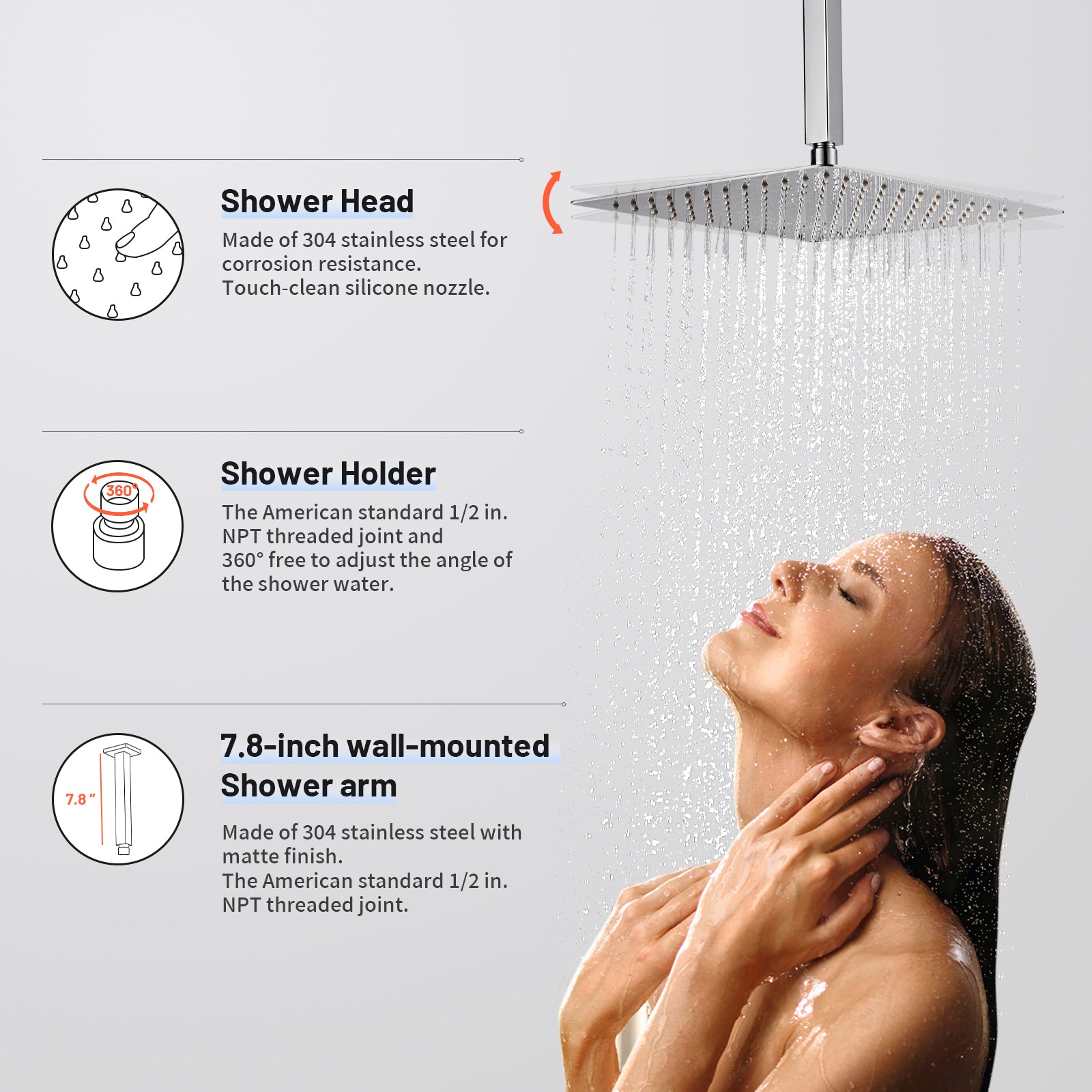 Rain Single Handle 1-Spray with Valve 1.8 GPM 12 " Shower Faucet Pressure Balance Dual Shower Heads in Chrome