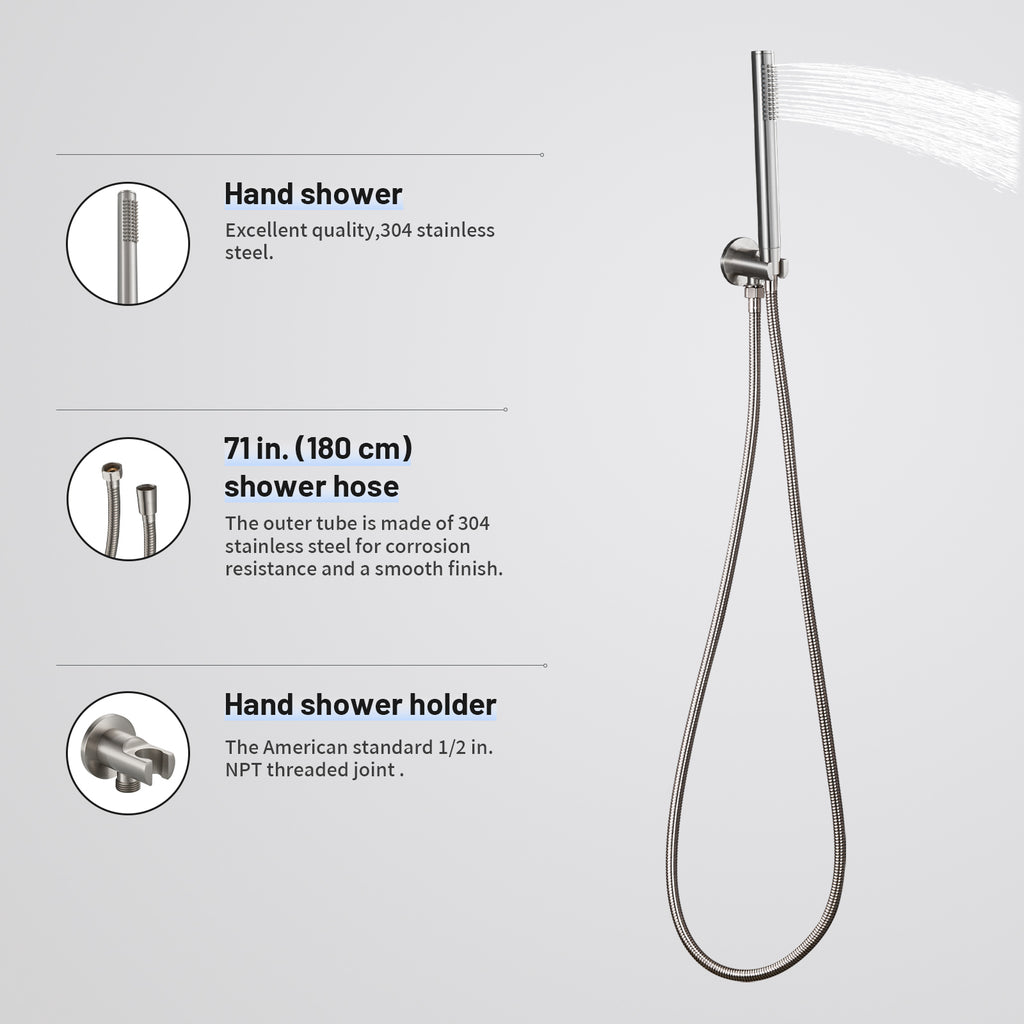 Rain Single Handle 1-Spray with Valve 1.8 GPM 12 " Shower Faucet Pressure Balance Dual Shower Heads in Brushed Nickel