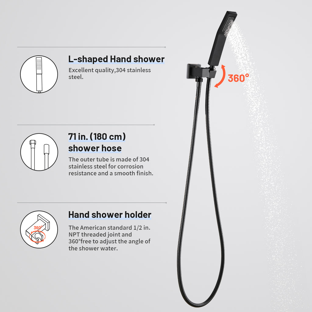 12 " Rain Single Handle 1-Spray Shower Faucet Kit Handheld Combo with Valve 1.8 GPM Adjustable Dual Shower Head in Black