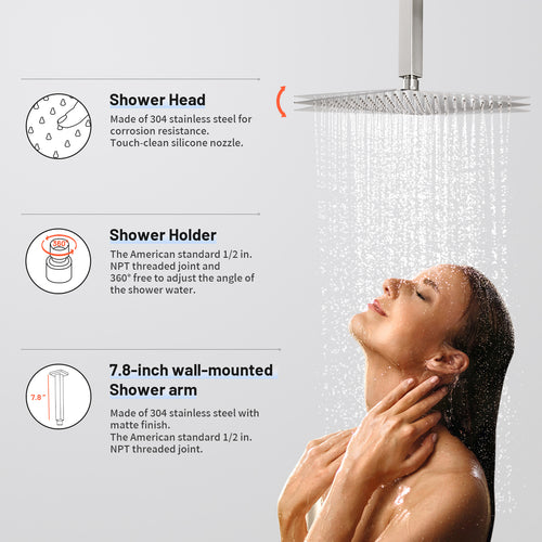 Rain Single Handle 1-Spray with Valve 1.8 GPM 12 " Shower Faucet Pressure Balance Dual Shower Heads in Brushed Nickel