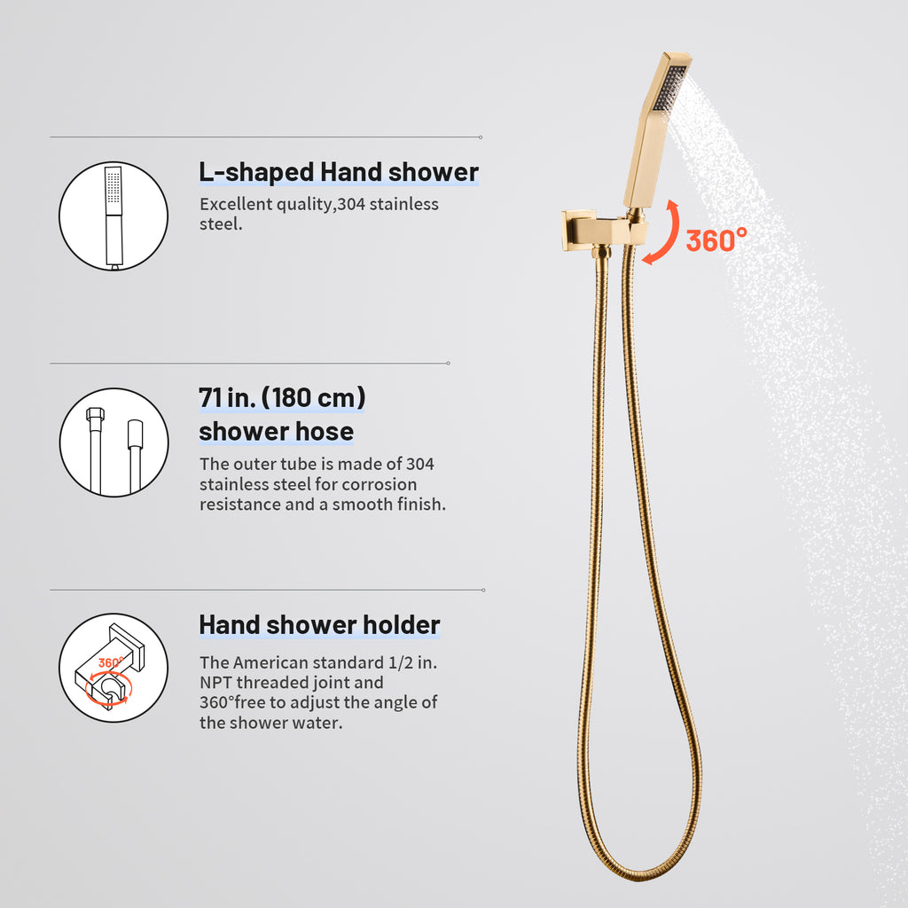 Rain Single Handle 2-Spray 10 in. Shower Faucet Handheld Combo with Valve 1.8 GPM Adjustable Dual Shower Heads in Gold