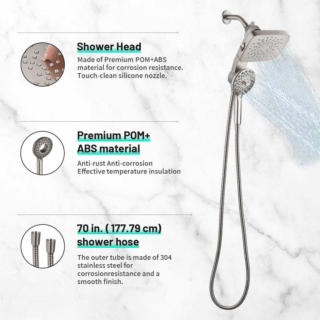 Magnetic 2-in-1 5-Spray Adjustable  Dual Shower Heads Wall Mount Fixed and Handheld Shower Head 2.5 GPM in Nickel