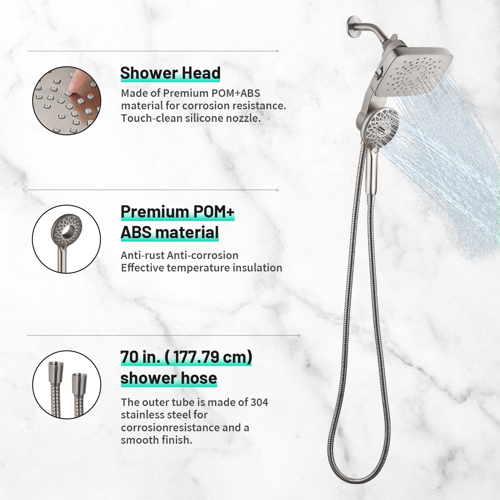 Magnetic 2-in-1 5-Spray Adjustable  Dual Shower Heads Wall Mount Fixed and Handheld Shower Head 2.5 GPM in Nickel