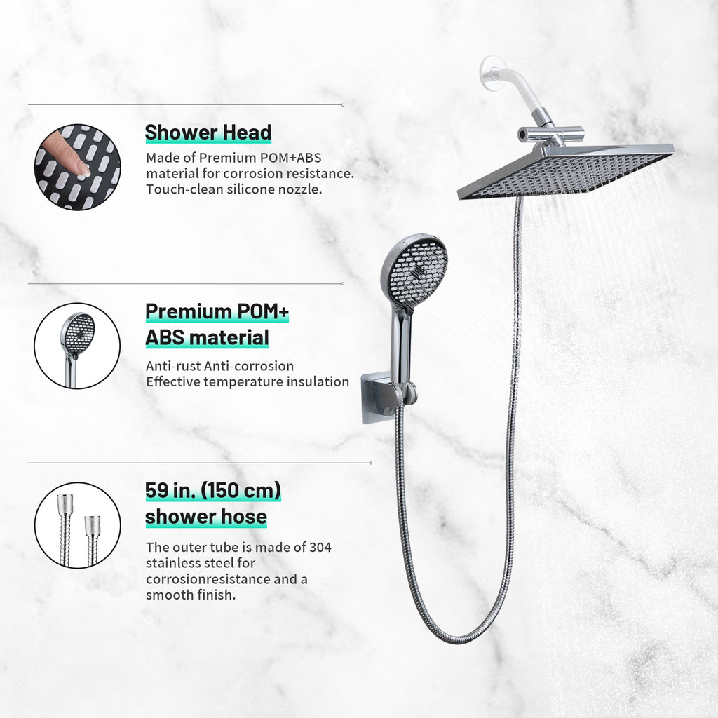 Rainfall Shower Head Combo 6-Spray 12 in. Wall Mount Dual Shower Heads and Handheld Shower Head with 1.8 GPM in Chrome