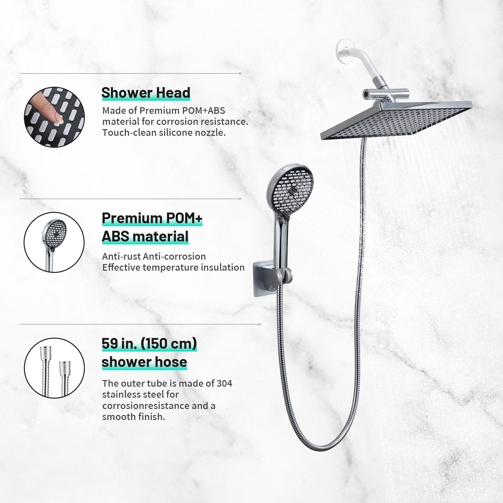 Rainfall Shower Head Combo 6-Spray 12 in. Wall Mount Dual Shower Heads and Handheld Shower Head with 1.8 GPM in Chrome