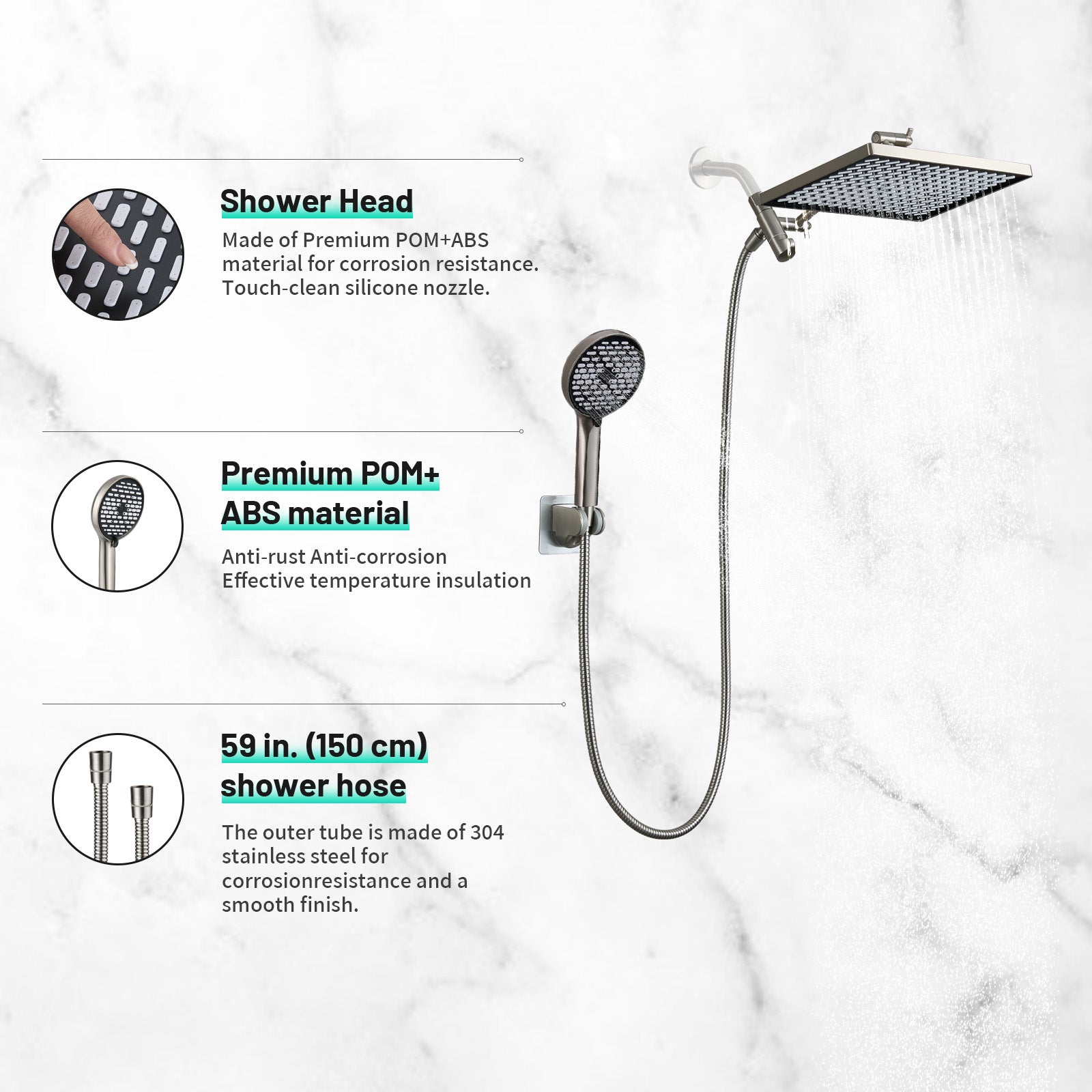 Rainfall Shower Head Combo 6-Spray 12 in. Wall Mount Dual Shower Heads and Handheld Head with 1.8 GPM in Brushed Nickel