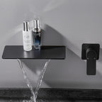 Single-Handle Rectangular Waterfall Wall Mounted Bathroom Faucet in Matte Black