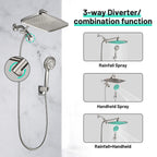 Rainfull 2-in-1 8-spray with 1.8 GPM 12 in.  Wall Mount Dual Shower Head and Handheld Shower Head in Brushed Nickel