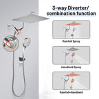Rainfall Shower Head Combo 12-Spray 12 in. Wall Mount Dual Shower Heads and Handheld Shower Head with 1.8 GPM in Chrome