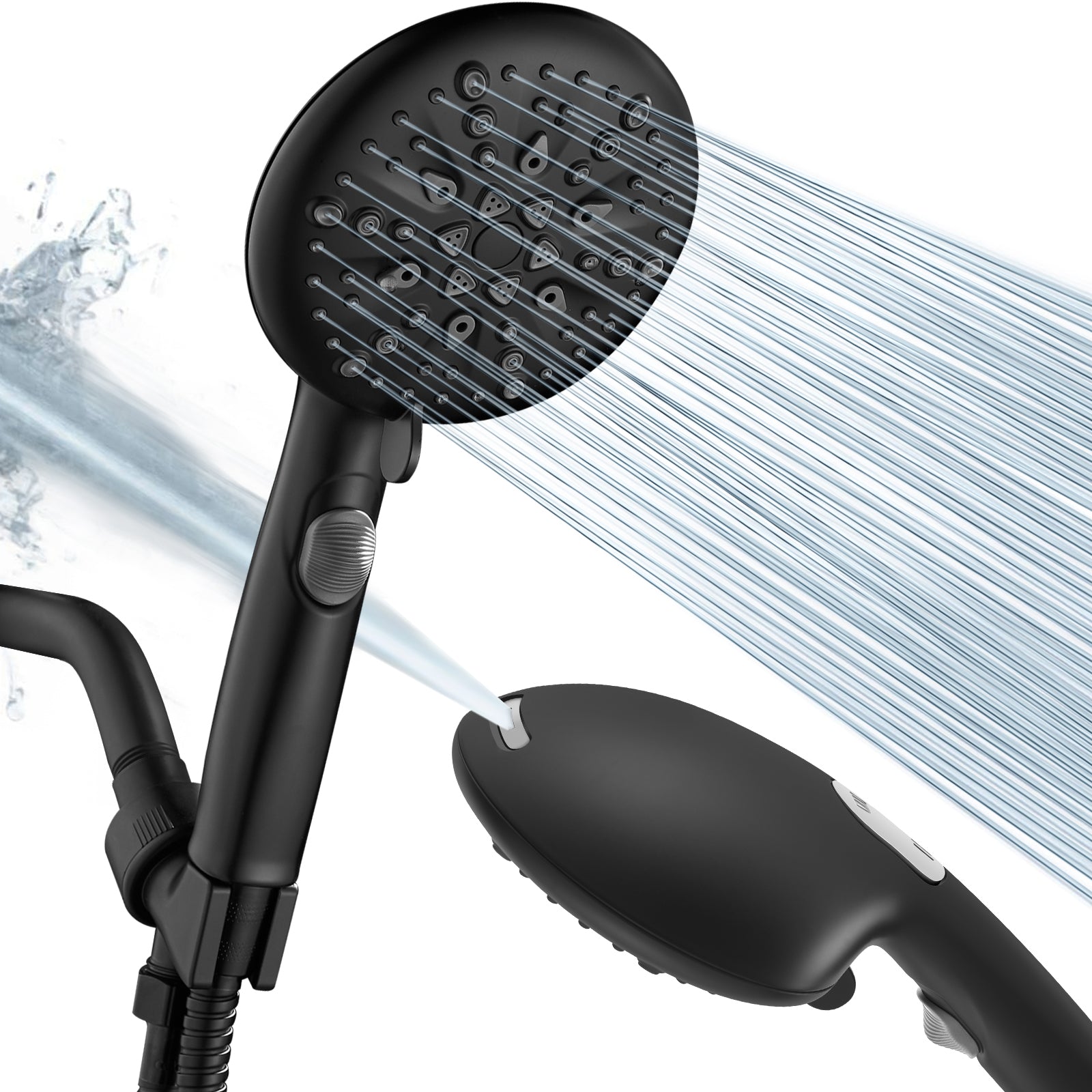 High Pressure 5.12 in. 9-Spray Patterns Wall Mount Handheld Shower Head with Bult-in Power Wash 1.8 GPM in Matte Black