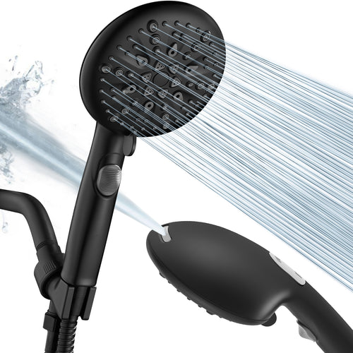 High Pressure 5.12 in. 9-Spray Patterns Wall Mount Handheld Shower Head with Bult-in Power Wash 1.8 GPM in Matte Black