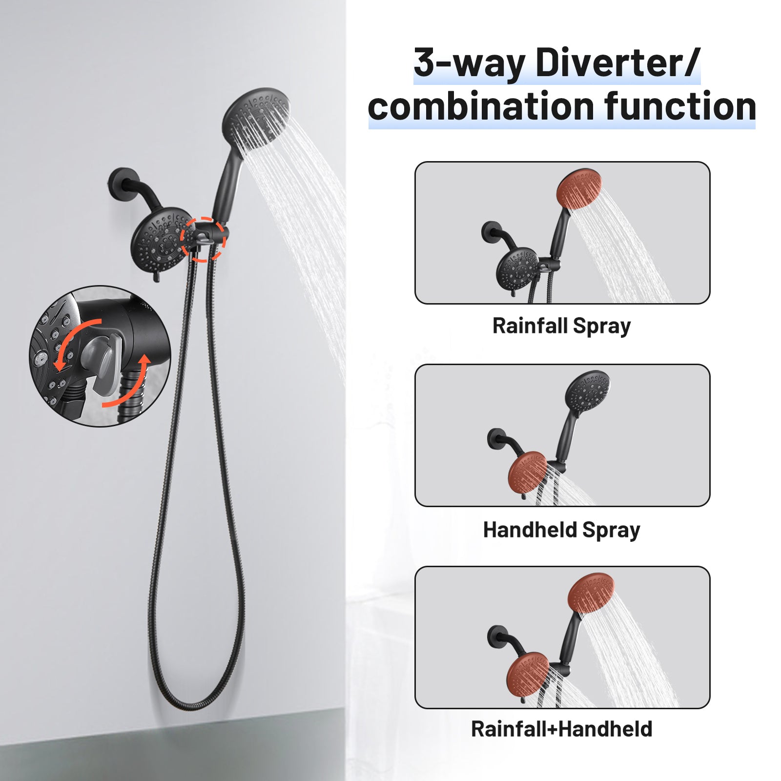 4.7 " Single Handle 5-Spray Shower Faucet Kit Handheld Combo with Valve 1.8 GPM Adjustable Dual Shower Heads in Black