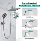Rainfall Shower Head Combo 6-Spray 12 in. Wall Mount Dual Shower Heads and Handheld Shower Head with 1.8 GPM in Chrome