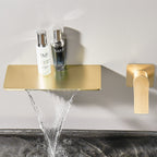 Single-Handle Rectangular Waterfall Wall Mounted Bathroom Faucet in  Gold