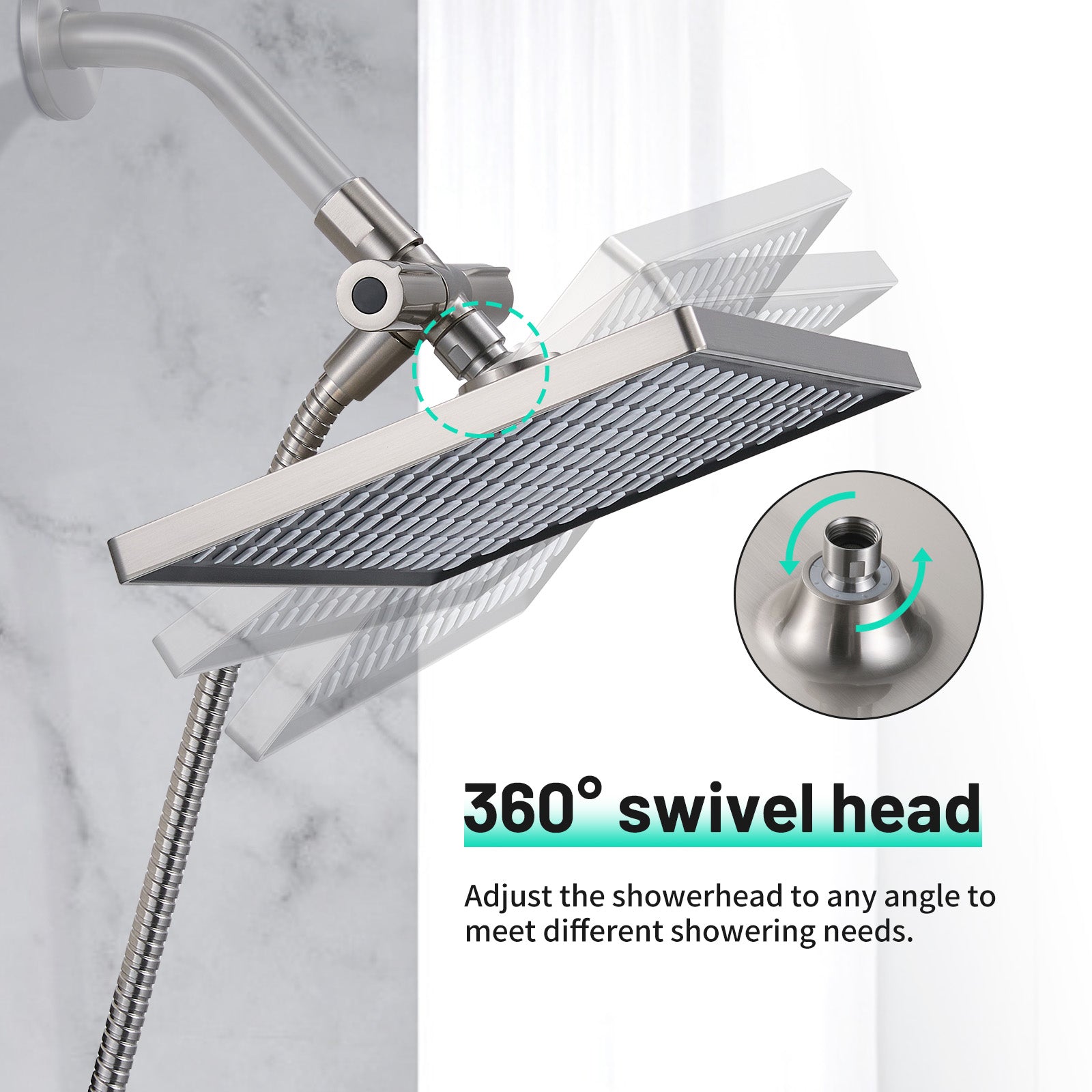 Rainfall Shower Head Combo 6-Spray 12 in. Wall Mount Dual Shower Heads and Handheld Head with 1.8 GPM in Brushed Nickel