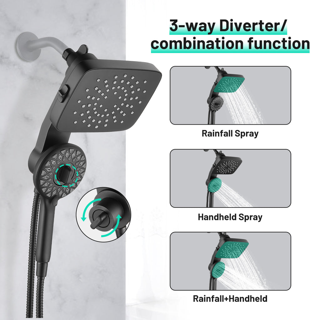 Magnetic 2-in-1 5-Spray  Adjustable Dual Shower Heads Wall Mount Fixed and Handheld Shower Head 2.5 GPM in Black