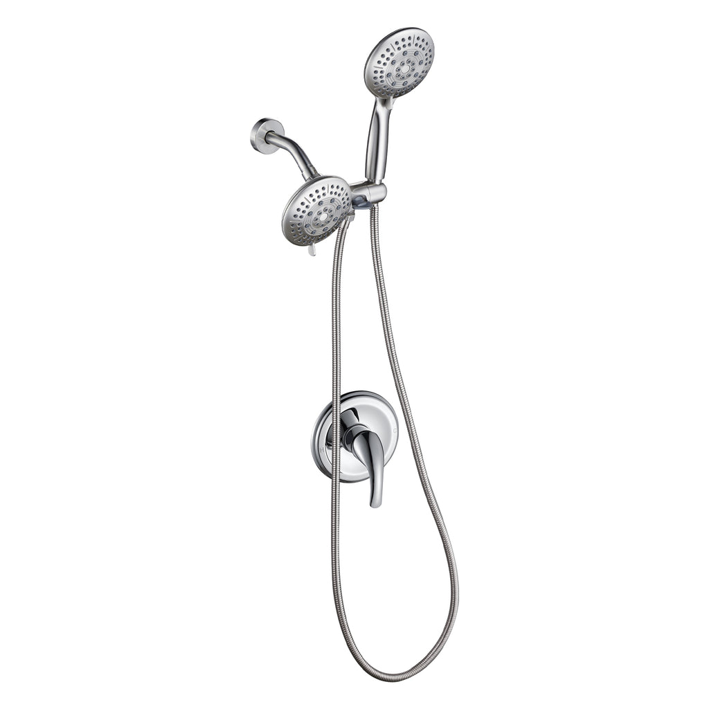 4.7 " Single Handle 5-Spray Shower Faucet Kit Handheld Combo with Valve 1.8 GPM Adjustable Dual Shower Heads in Chrome